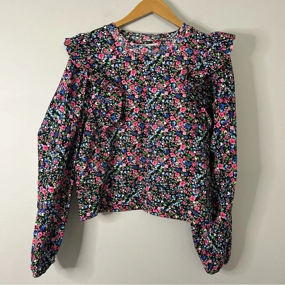 Zara Multi Colored Ditsy Floral Printed Ruffle Puff Sleeve Top - Picture 2 of 9
